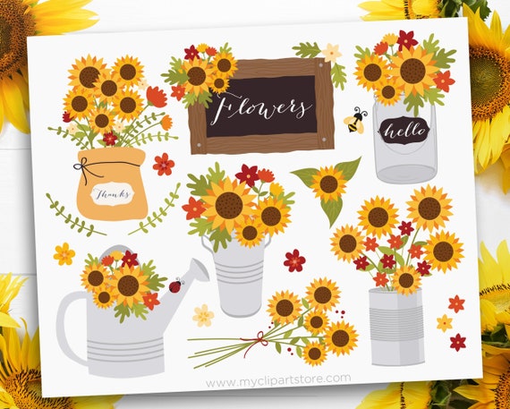 Download Cottage Sunflowers Clipart Farmhouse Fall Autumn Thanksgiving Mason Jar Watering Can Clip Art Commercial Use Sublimation Htv Svg By Myclipartstore Catch My Party