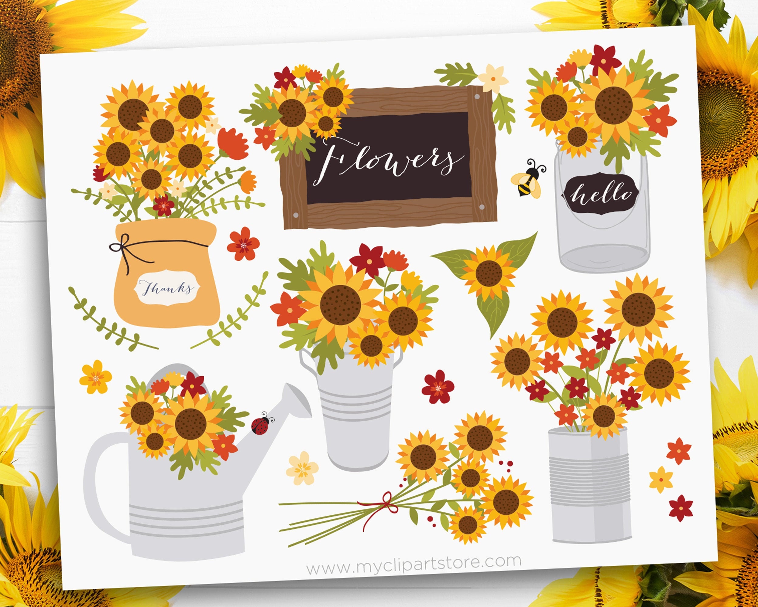 Farmhouse clipart Sunflowers clipart Flowers clipart, Sunflower clipart Rustic clipart Flower clipart