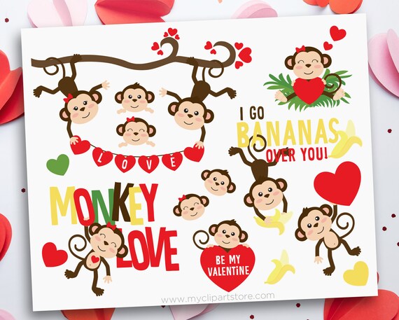 Download Valentine Monkeys Clipart Valentine S Day Clip Art Valentine Animals Monkey Svg Instant Download By Myclipartstore Catch My Party