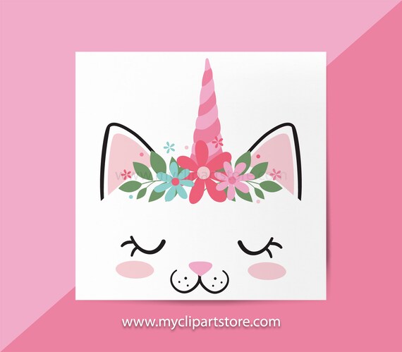Download Kittycorn Clipart Single Cute Cat Face Kitten Kitty Cat Unicorn Animals Magical Fantasy Commercial Use Htv Print To Cut Svg Png By Myclipartstore Catch My Party PSD Mockup Templates