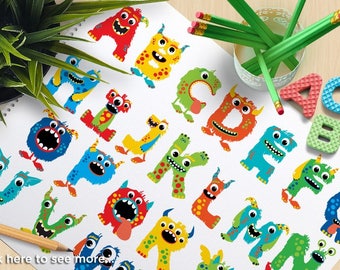 Alpha - Monster ABC - Boy, Monster clipart, cute monster, monster alphabet, monster clipart, vector clipart, Vector Clipart, SVG cut files