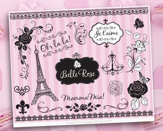 Download Paris Silhouette Clipart French Rose Clip Art Eiffel Tower Svg Paris Party Printable Art Digital Download By Myclipartstore Catch My Party