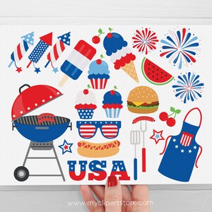 4th of July bbq Clipart, Independence Day, Barbecue, fireworks, Ice Cream Digital Download Sublimation Design SVG, EPS, PNG image 2