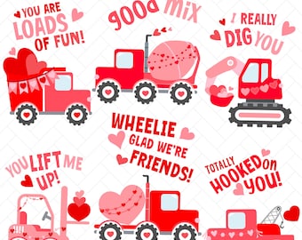 Valentine's Day Trucks Clipart, Digger svg, Dump Truck png, Construction Vehicles, Transportation (Digital Download)