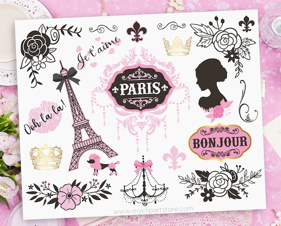Paris Clipart, Eiffel Tower svg, Parisian Girl, French Lace, Bullet Journalling - Digital Download | Sublimation Design | SVG, EPS, PNG Il_570xn