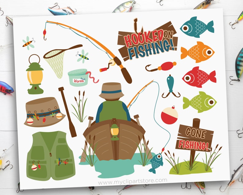 Download Fishing Clipart Father's day fishing tackle Dad | Etsy