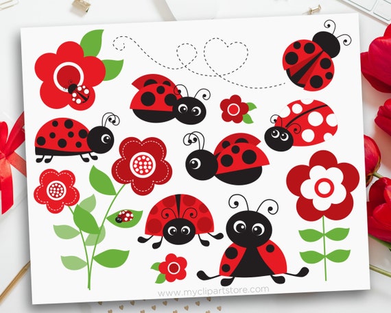 Download Ladybug Garden Clipart Red Ladybirds Ladybug Svg Spring Flowers Svg Clipart Digital Download By Myclipartstore Catch My Party