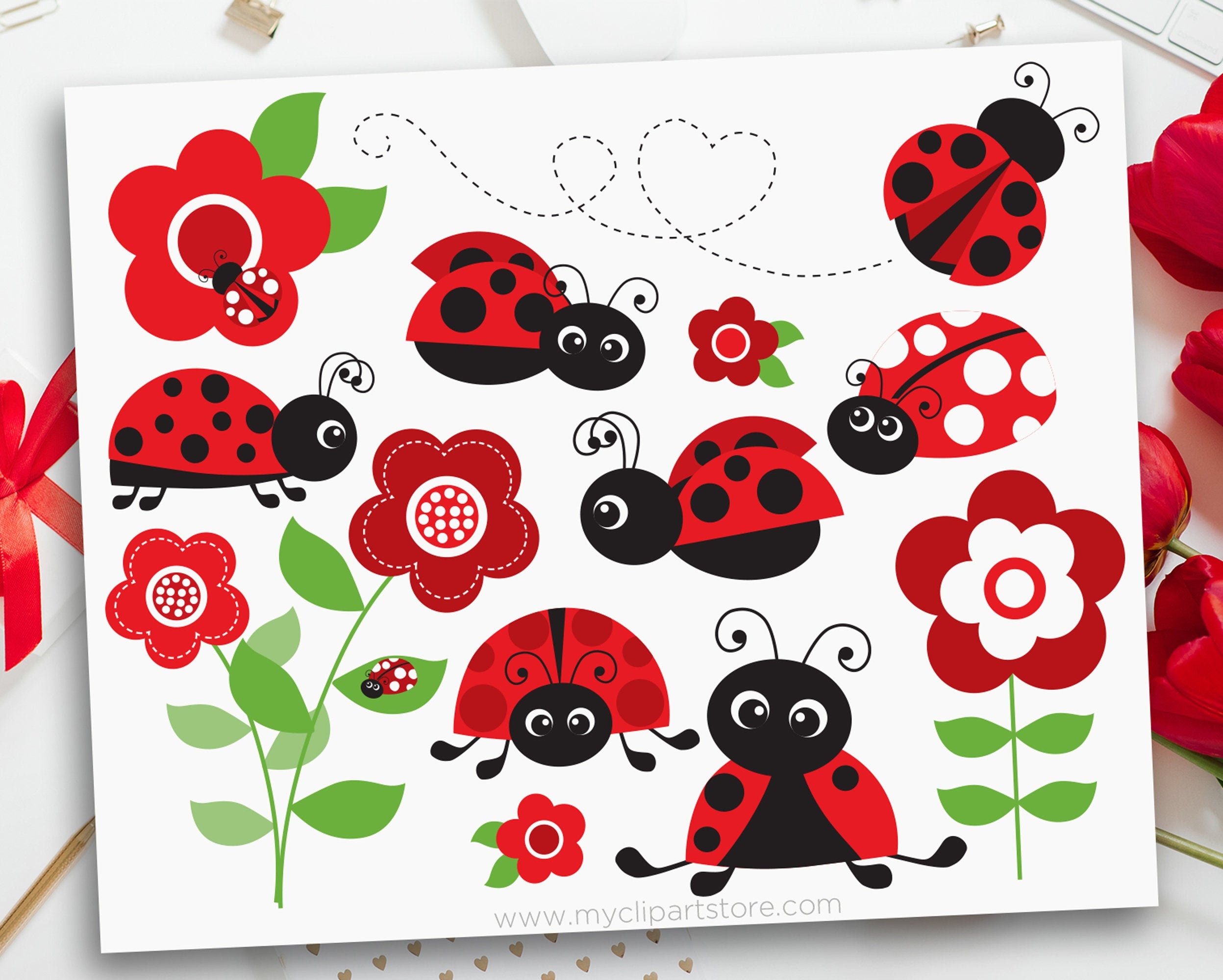 Download Ladybug Garden Clipart Red Ladybirds Ladybug Svg Spring Etsy