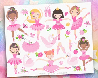 Cute Ballerinas Clipart, Ballerinas and swans, Ballet Shoes, Tutu, Fairy Svg, Princess Svg - Digital Download | Sublimation | SVG, EPS, PNG