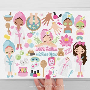Cute Spa Girl Clipart: Self Care, Pamper Party, Beauty Salon, Skin Care, Girls Night, Manicure Pedicure, Birthday, Pastel (Digital Download) image 3