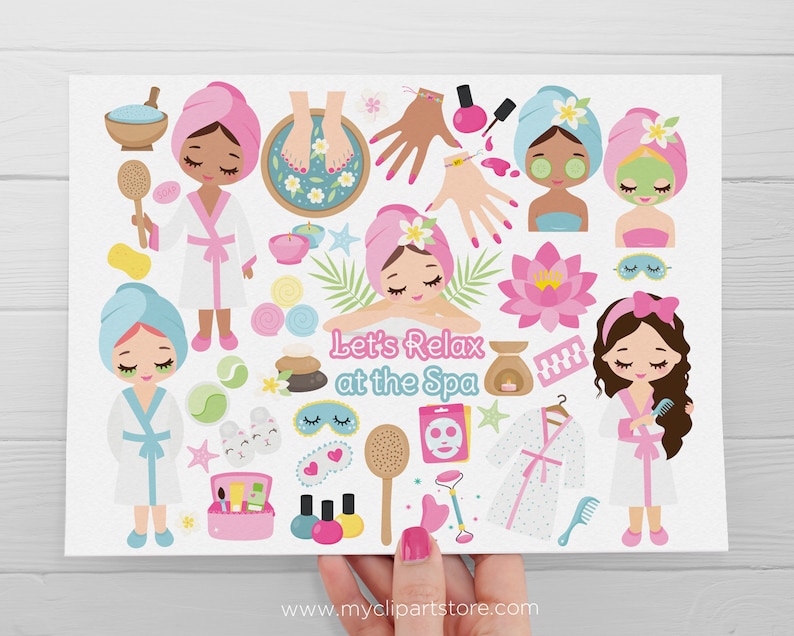 Cute Spa Girl Clipart: Self Care, Pamper Party, Beauty Salon, Skin Care, Girls Night, Manicure Pedicure, Birthday, Pastel (Digital Download) image 3