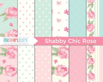 Shabby Chic Rose Digital Paper: Scrapbook Pattern (JPG, PDF)