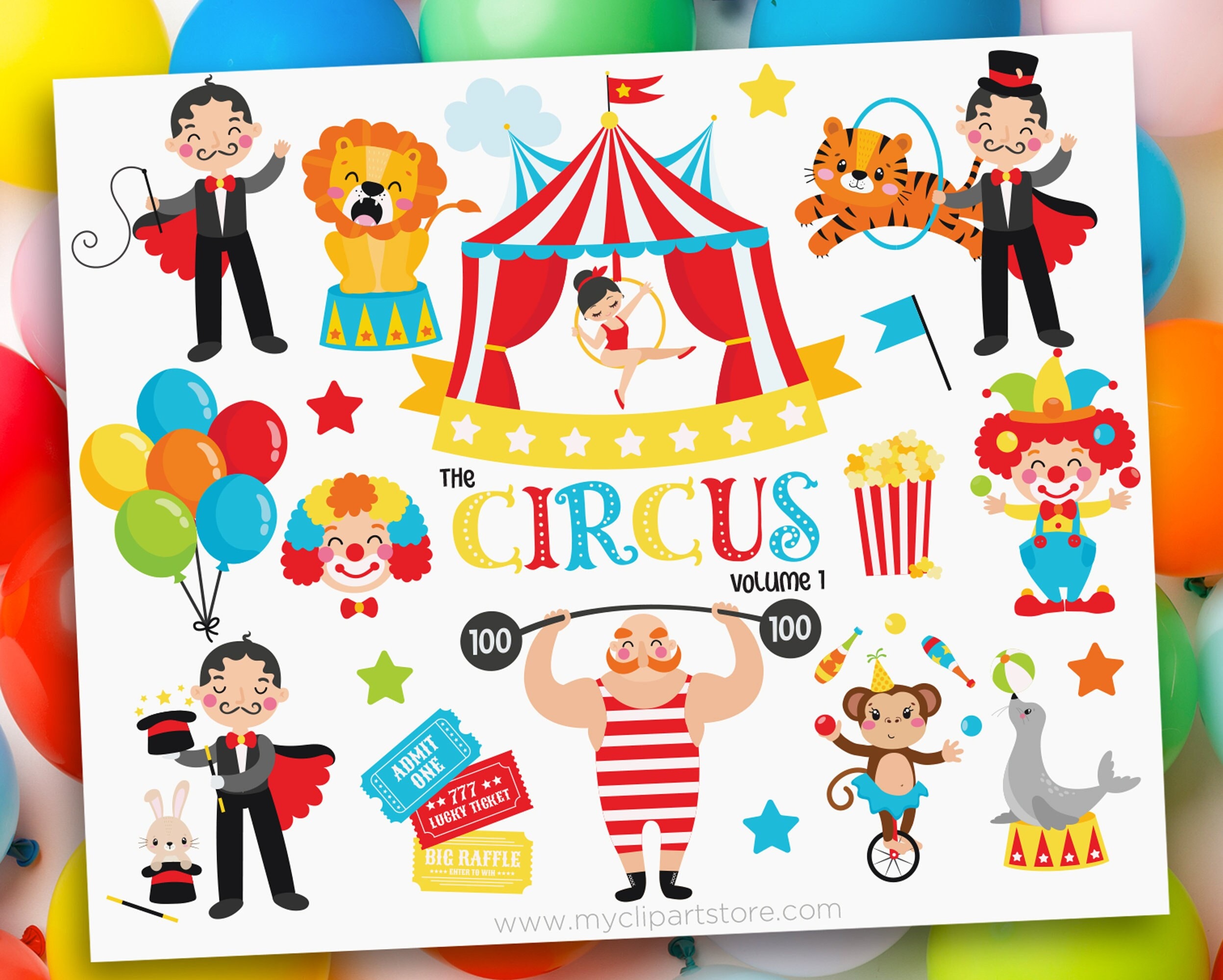 Clipart de circo: Animales de carnaval, carpa y artistas (Descarga digital)  - Etsy México, image size:2495x2000