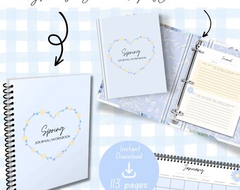 Printable Spring Planner Bundle, Bullet Journal, Workbook, Blue Flowers, For Her - Digital Download (PERSONAL USE ONLY)