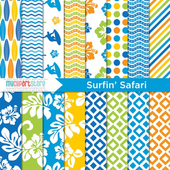 Digital Paper - Surfin' Safari, Beach, Surfing, Summer Paper, Scrapbook Paper, Digital Pattern, Commercial Use, JPEG, PDF Il_570xn