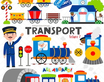 Train Clipart: Railroad Set, Steam Engine SVG, Railway Tracks, Locomotive, Thomas, Transport, Nursery Art, Boy Birthday (Digital Download)