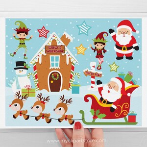 Santa's Workshop Clipart, Reindeer, Elf (Digital Download) image 2