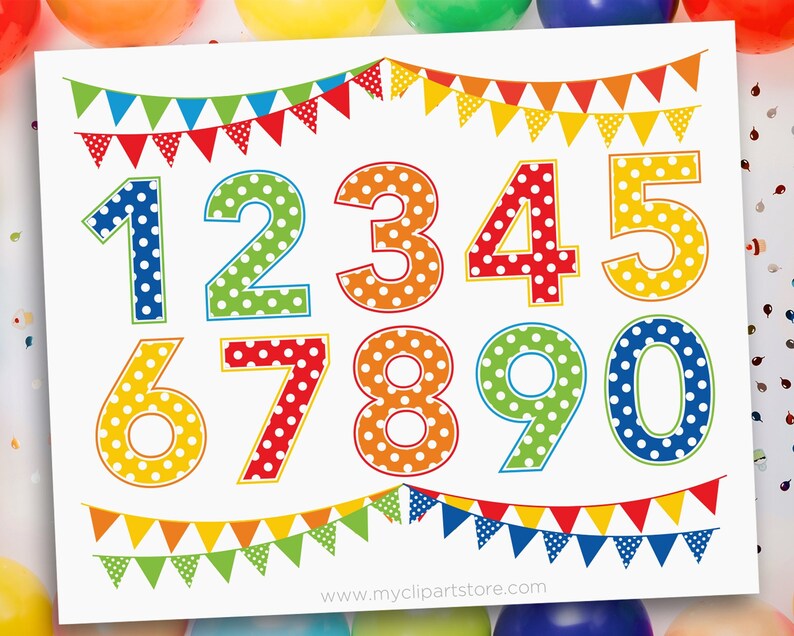 Polkadot Birthday Numbers Clipart, Dotted Numbers svg Digital Download Sublimation Design SVG, EPS, PNG image 1