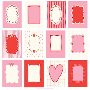 Alla hjärtans dag-clipart, rosa rosettramar, kokettmönster (digital nedladdning)