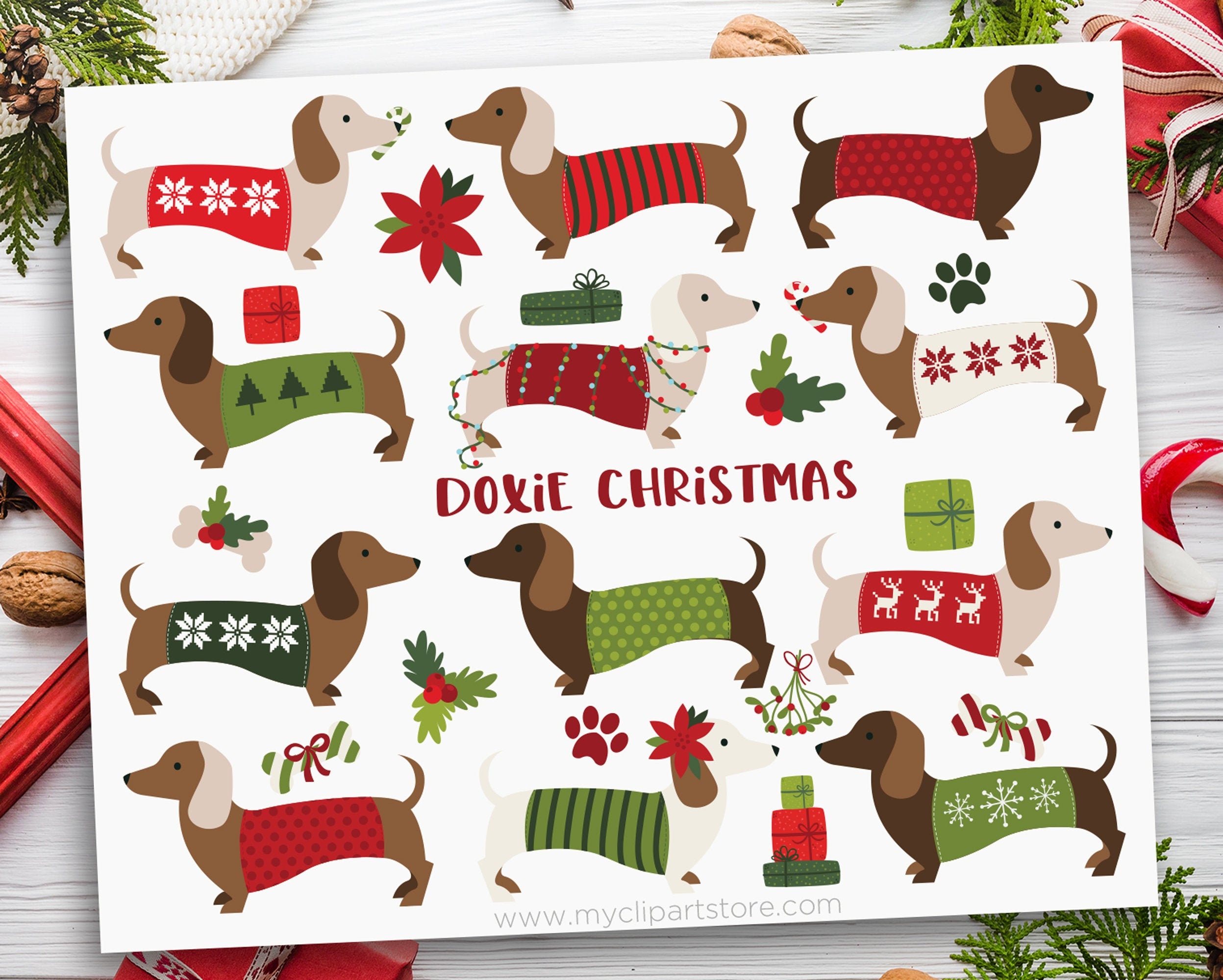 Christmas Doxie Clipart Dachshund Dog 