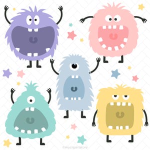 Clipart joyeux monstre, carte d'anniversaire monstre, bébé, pastel, monstres svg, autocollants - téléchargement numérique | Conception par sublimation | SVG, EPS, PNG