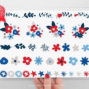 4th of July Flowers Clipart, Independence Day Clipart, 4th of July svg, boho flowers Digital Download Sublimation Design SVG, EPS, PNG image 3