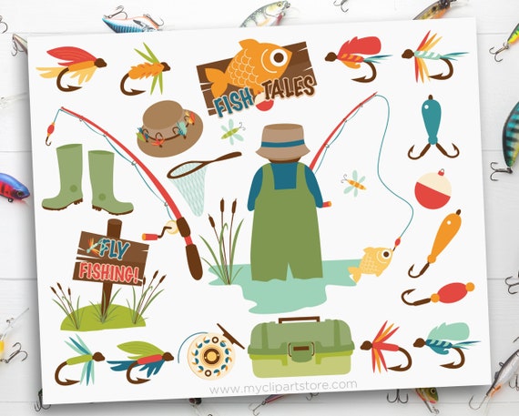 Fly Fishing Clipart, Father's Day Clipart, Camping Clipart, Fish