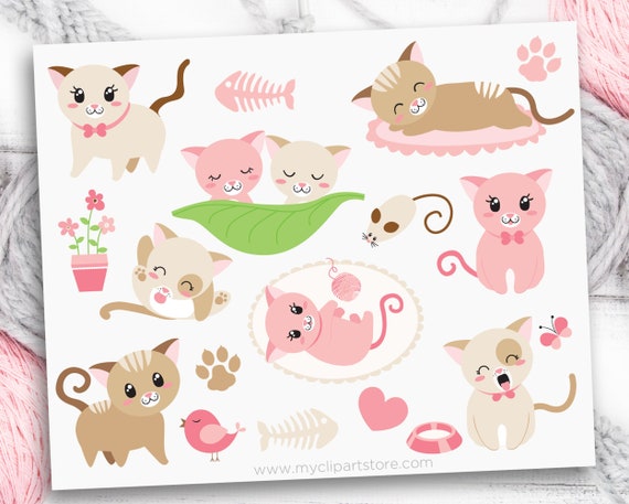 Cat Clipart, Kitten svg, Valentine Cats Clip Art, Pet Shop Clipart - Digital Download | Sublimation Design | SVG, EPS, PNG Il_570xn