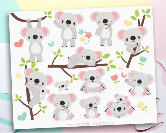 Download Koala Bears Clipart Australian Bear Cute Little Koala Woodland Animals Spring Flowers Clip Art Commercial Use Sublimation Htv Svg By Myclipartstore Catch My Party PSD Mockup Templates