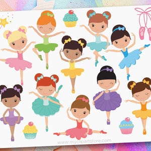 Cute Ballerina Clipart: Little Ballet Dancer Illustrations for Girls' Birthday Party Invitations in Bright Colors (Digital Download) image 1