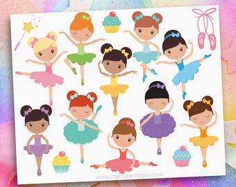 Cute Ballerina Clipart: Little Ballet Dancer Illustrations for Girls' Birthday Party Invitations in Bright Colors (Digital Download)