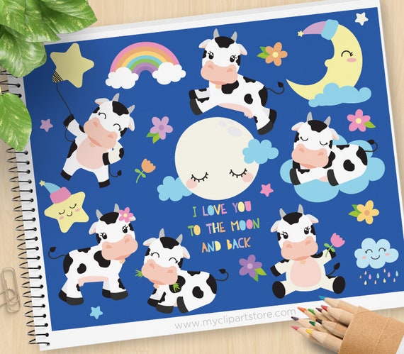 Download Bed Time Cow Clipart Sleepy Time Baby Nursery Cute Calf Sleeping Stars Space Goodnight Clip Art Commercial Use Sublimation Htv Svg By Myclipartstore Catch My Party