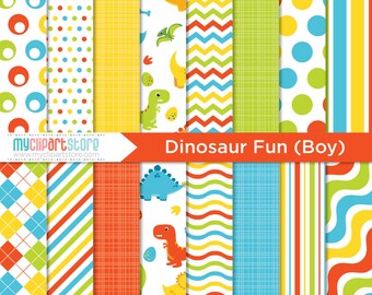 Digital Paper - Dinosaur Fun, Boy Dino's, T-Rex, Scrapbook Paper, Digital Pattern (Instant Download) JPG, PDF