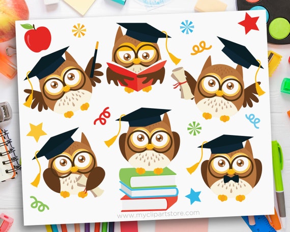 Download Graduation Owls Clipart Back To School Teachers Appreciation Educational Stickers Lesson Plan Commercial Use Sublimation Htv Svg By Myclipartstore Catch My Party