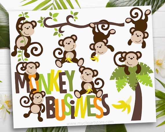 Playful Monkey Clipart: Jungle Animals SVG, PNG, EPS (Digital Download)