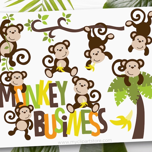 Imágenes prediseñadas de mono juguetón: Animales de la selva SVG, PNG, EPS (Descarga digital)