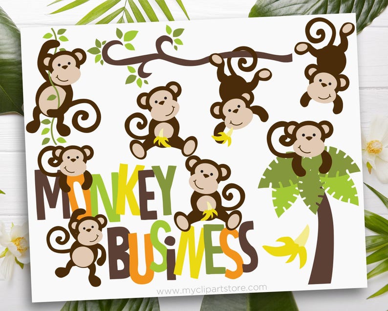 Playful Monkey Clipart: Jungle Animals SVG, PNG, EPS (Digital Download) image 1
