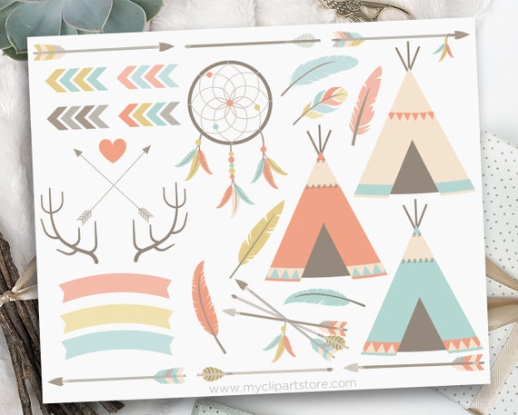 Tribal Elements Clipart, Native American Indian, bohemian wedding Clipart, boho, dreamcatcher, Clip Art Commercial Use, Sublimation, HTV Il_570xn