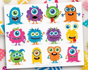 Monster Clipart Set, Birthday Party Graphics (SVG, PNG, EPS)