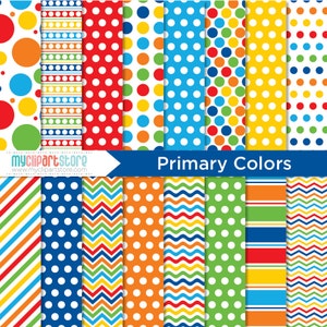 Papel digital - Colores primarios, Regreso a clases, cumpleaños, rojo azul amarillo, Papel de álbum de recortes, Patrón digital, Uso comercial, JPEG, PDF, png