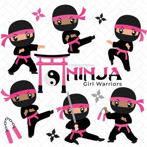 Ninja Girls Clipart, Ninja svg, Warrior svg, Tae Kwon Do, Karate Kids, Arti marziali - Download digitale / Design a sublimazione / SVG, EPS, PNG
