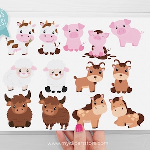 Cute Farm Clipart, Farm Animals, Pink Barn, Farm Birthday, Baby Shower, Farmstead, Cow svg Digital Download Sublimation SVG, EPS, PNG image 3