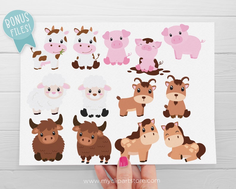 Cute Farm Clipart, Farm Animals, Pink Barn, Farm Birthday, Baby Shower, Farmstead, Cow svg Digital Download Sublimation SVG, EPS, PNG image 3