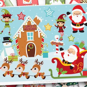 Santa's Workshop Clipart, Reindeer, Elf (Digital Download) image 1