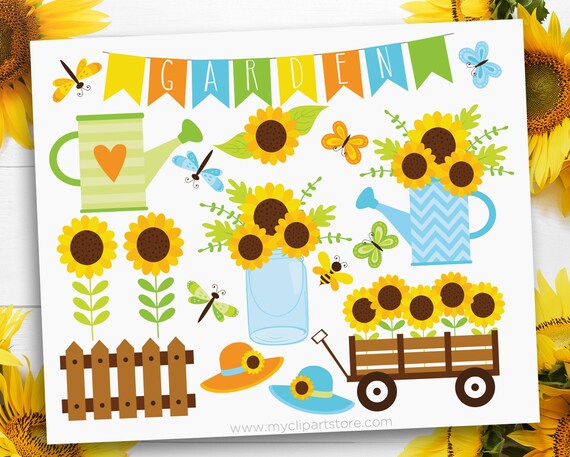 Download Sunflower Garden Clipart Spring Flowers Gardening Butterfly Dragonfly Summer Sun Hat Clip Art Commercial Use Sublimation Htv Svg By Myclipartstore Catch My Party