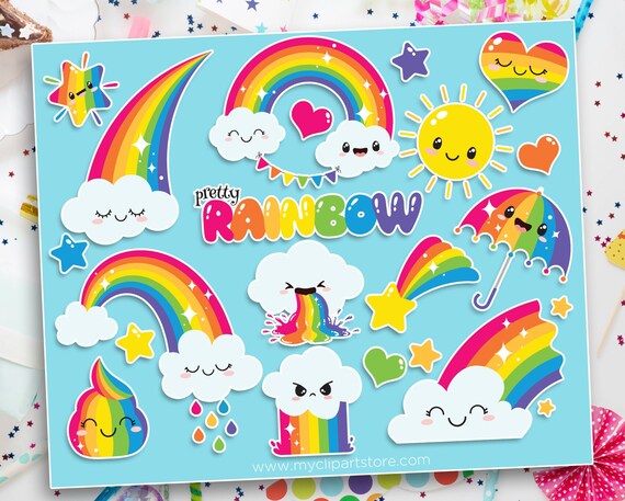 Download Pretty Rainbow Clipart Kawaii Emoji Rainbow Poop Cloud Vomit Pennants Bunting Birthday Party Commercial Use Sublimation Htv Svg By Myclipartstore Catch My Party