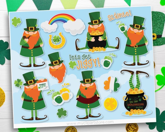 St. Patrick's Day Leprechauns Clipart, Irish, green beer, Pot O' Gold, shamrock, four leaf clover, Commercial Use, Sublimation, HTV, SVG Il_570xn