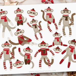 Sock Monkey Christmas Clipart: Winter Hygge Designs (Digital Download)