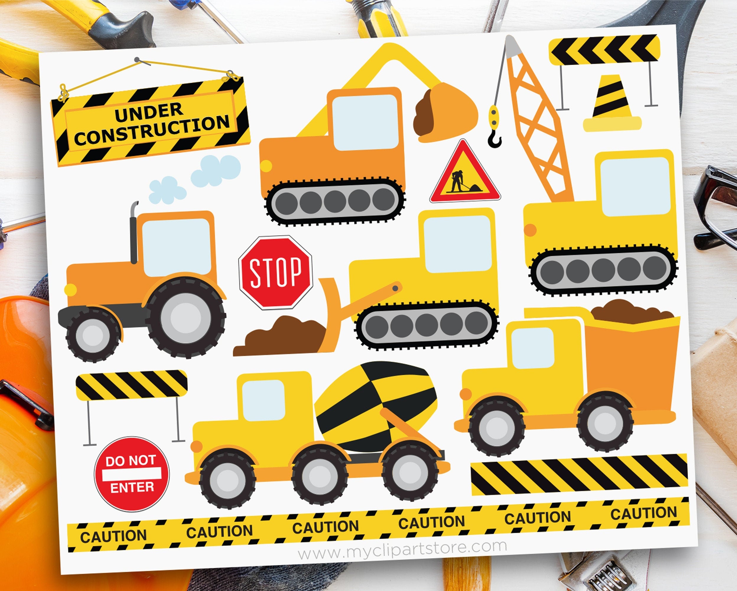 Construction Vehicles Clipart, Transportation Clip.