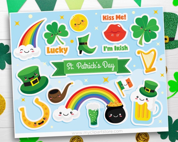 St. Patrick's Day Clipart, Printable St Paddy's Day Stickers, St Pats Clip Art, Digital Download Il_570xn